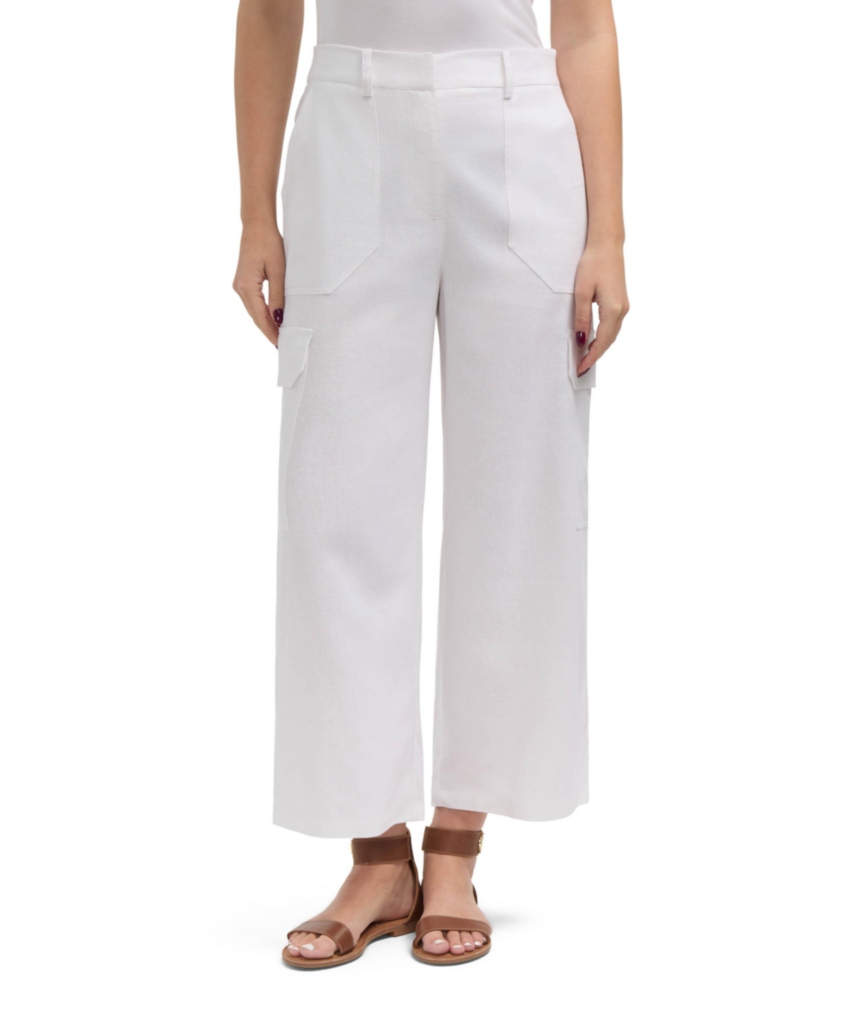 Women's Linen Cargo Wide Leg Pant - White