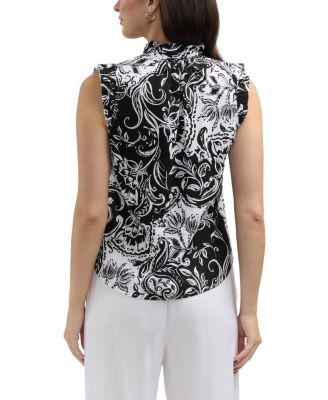 Женский льняной топ Ellen Tracy из смесовой ткани с рюшами на рукавах и воротнике