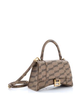 Бывшая в употреблении сумка Balenciaga Small Hourglass с верхней ручкой из холщовой ткани с покрытием BB