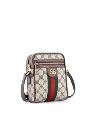 Бывшая в употреблении сумка-мессенджер Balenciaga Mini x Gucci The Hacker Project на молнии из холщовой ткани с покрытием BB