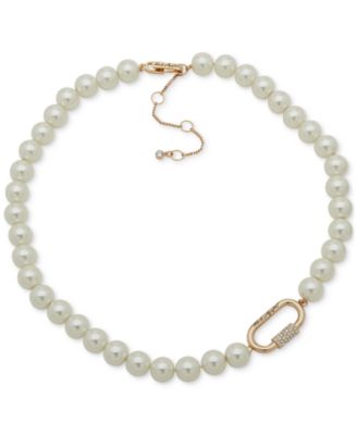 Ожерелье-ошейник с имитацией жемчуга и карабином-паве от КАРЛА ЛАГЕРФЕЛЬДА в ПАРИЖЕ золотистого цвета, расшитое бисером, удлинитель 16 дюймов + 3 дюйма