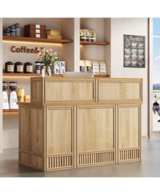 Reception Desk with Counter, 57-Inch Rustic Front Desk Receptionist Table, Boho Welcome Desk Checkout Counter for Office, Retail, Lobby, Beauty Salon