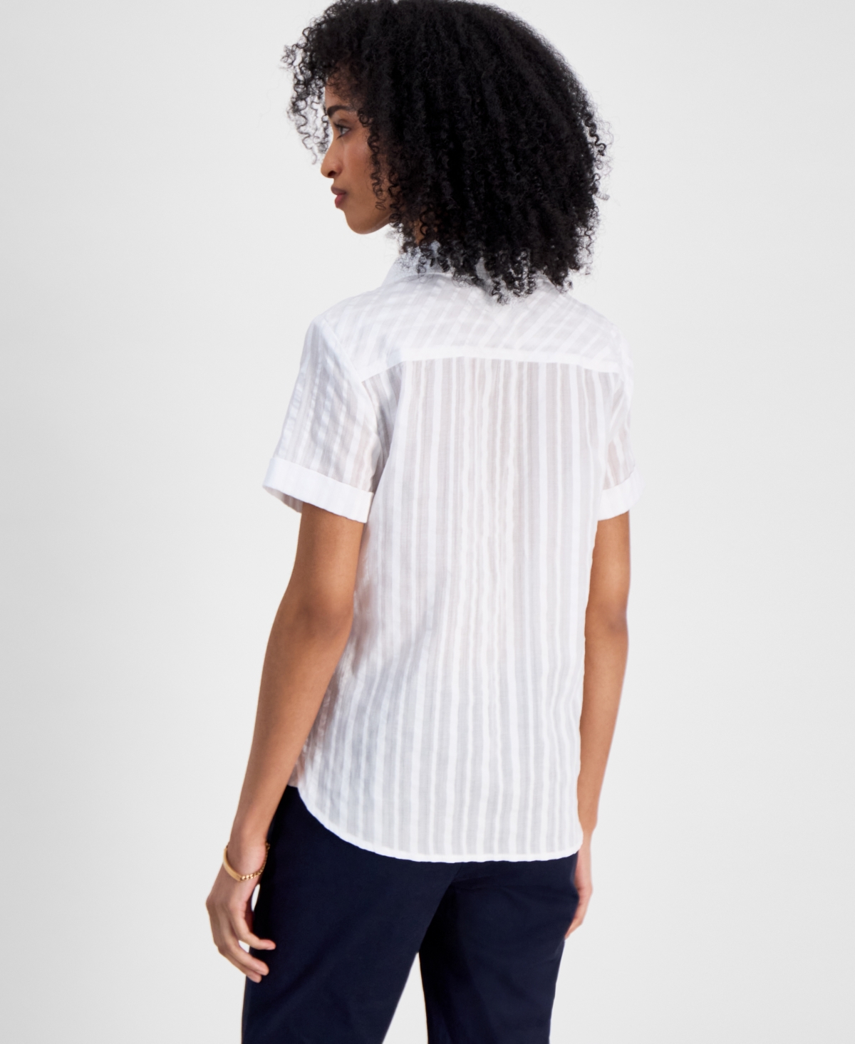 Tommy Hilfiger Women's Striped Cotton Camp Shirt In Bright White