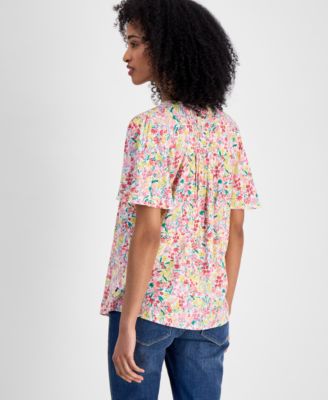 Tommy Hilfiger Women's Pintucked Floral-Print Top - Macy's