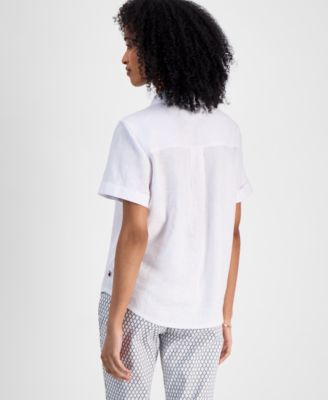 Женская рубашка из льняной смеси Tommy Hilfiger с коротким рукавом