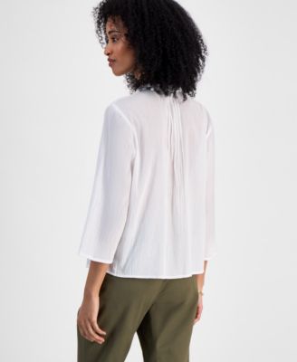 売れ筋商品|||トミー ヒルフィガー カットソー トップス レディース Women's Embroidered Gauzy Pintucked Cotton Top Bright White Tommy Hilfiger Women's Embroidered Gauzy Pintucked Cotton