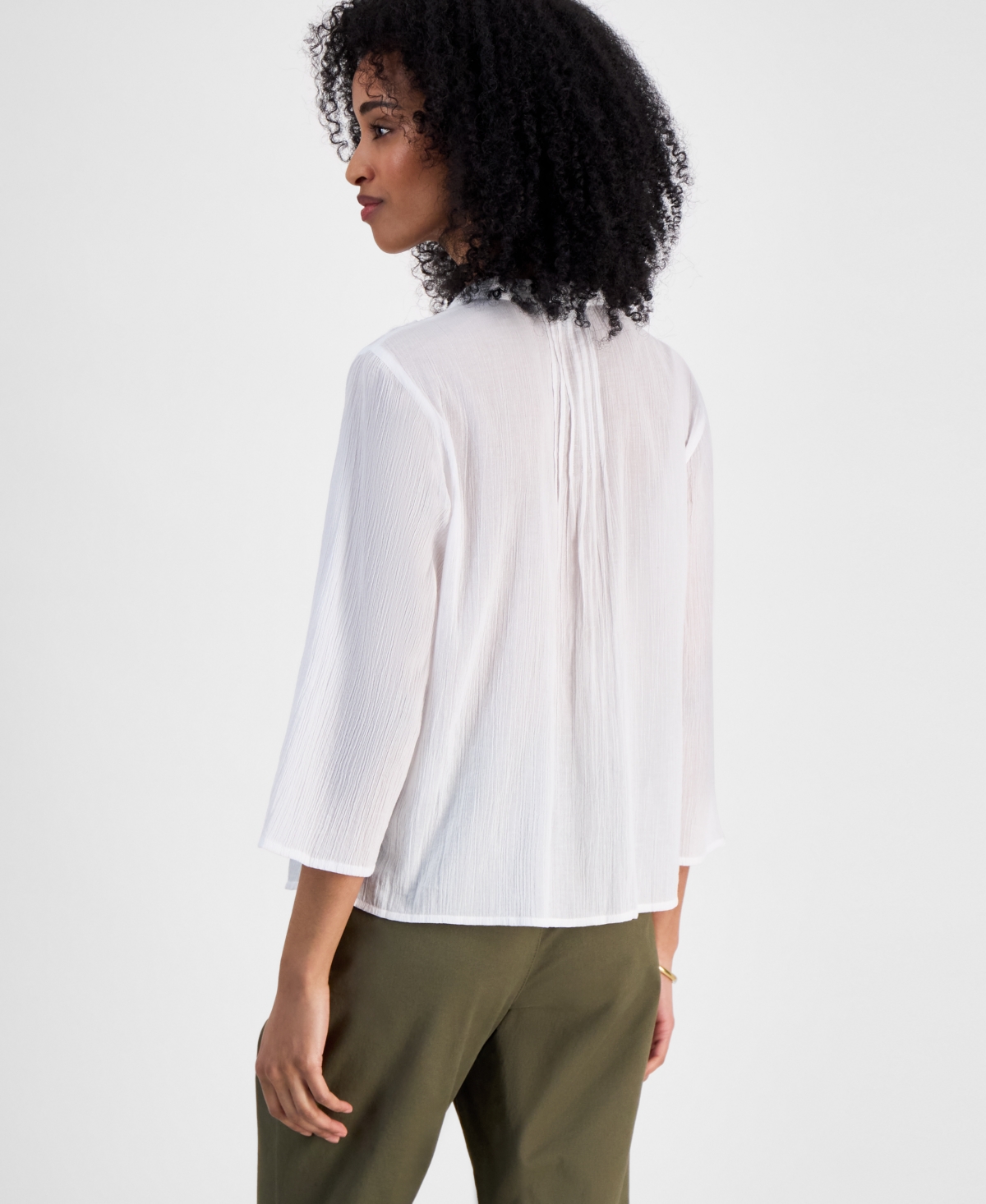 Tommy Hilfiger Women's Embroidered Gauzy Pintucked Cotton Top
