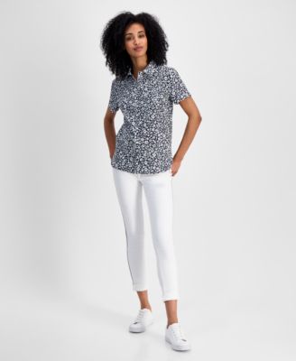 売れ筋商品|||トミー ヒルフィガー カットソー トップス レディース Women's Striped Cotton Camp Shirt Crnflr Blu 41NqagyXwAL._AC_.jpg
