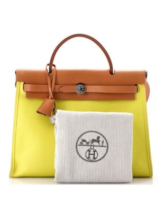 Бывшая в употреблении сумка Hermes 31 Herbag на молнии Berline Vache из холста и кожи