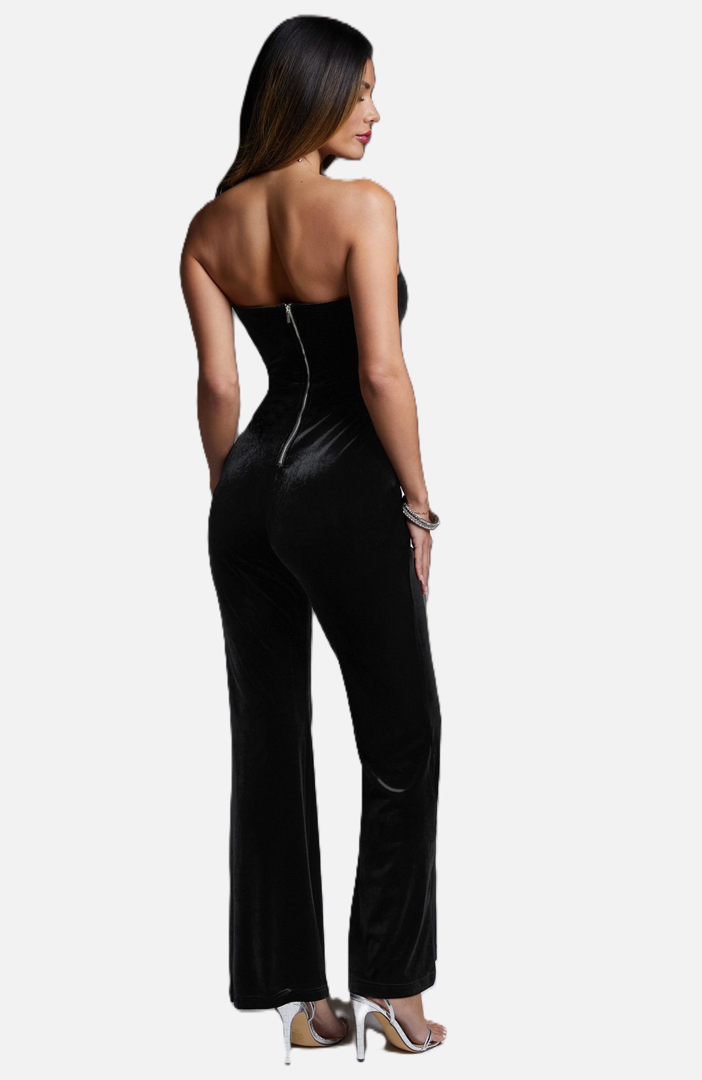 Женский комбинезон Bebe Strapless Velvet Jumpsuit, цвет: Чёрный — фото 6