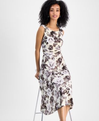 Женское платье миди с цветочными рюшами на талии, соединенное между собой