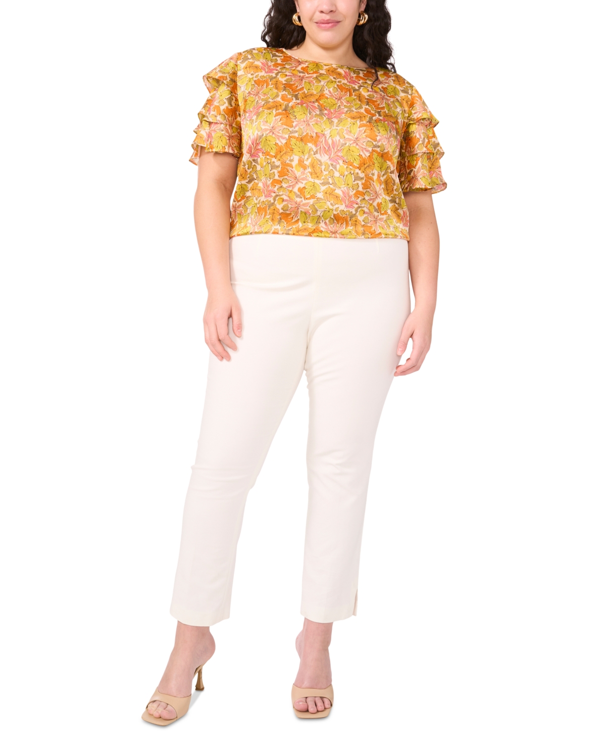 VINCE CAMUTO PLUS SIZE TIERED RUFFLE-SLEEVE BLOUSE 