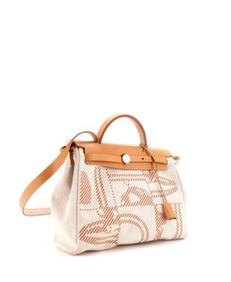 Бывшая в употреблении сумка Hermes 31 Herbag с застежкой-молнией из ткани и кожи Brides de Gala