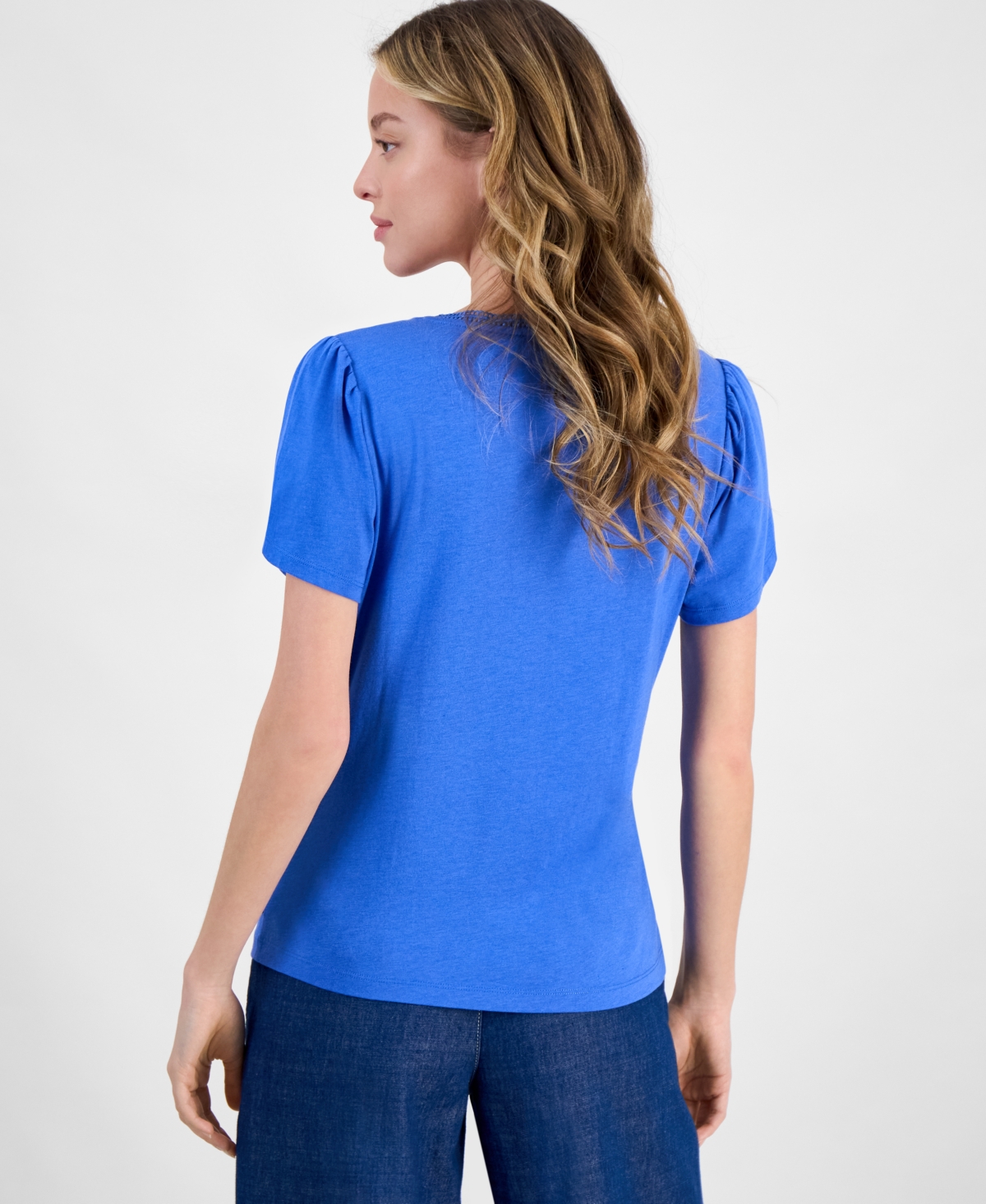 Nautica Jeans Women's Lace-trim V-neck T-shirt In Pacific Blue