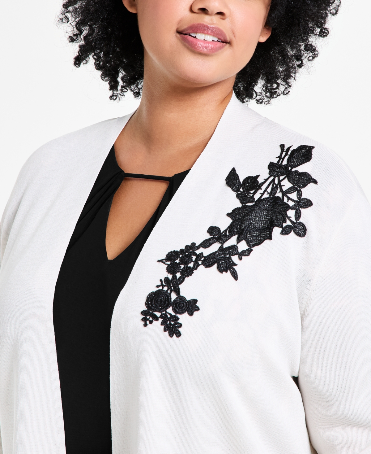 ANNE KLEIN PLUS SIZE LACE-APPLIQUE OPEN-FRONT CARDIGAN 