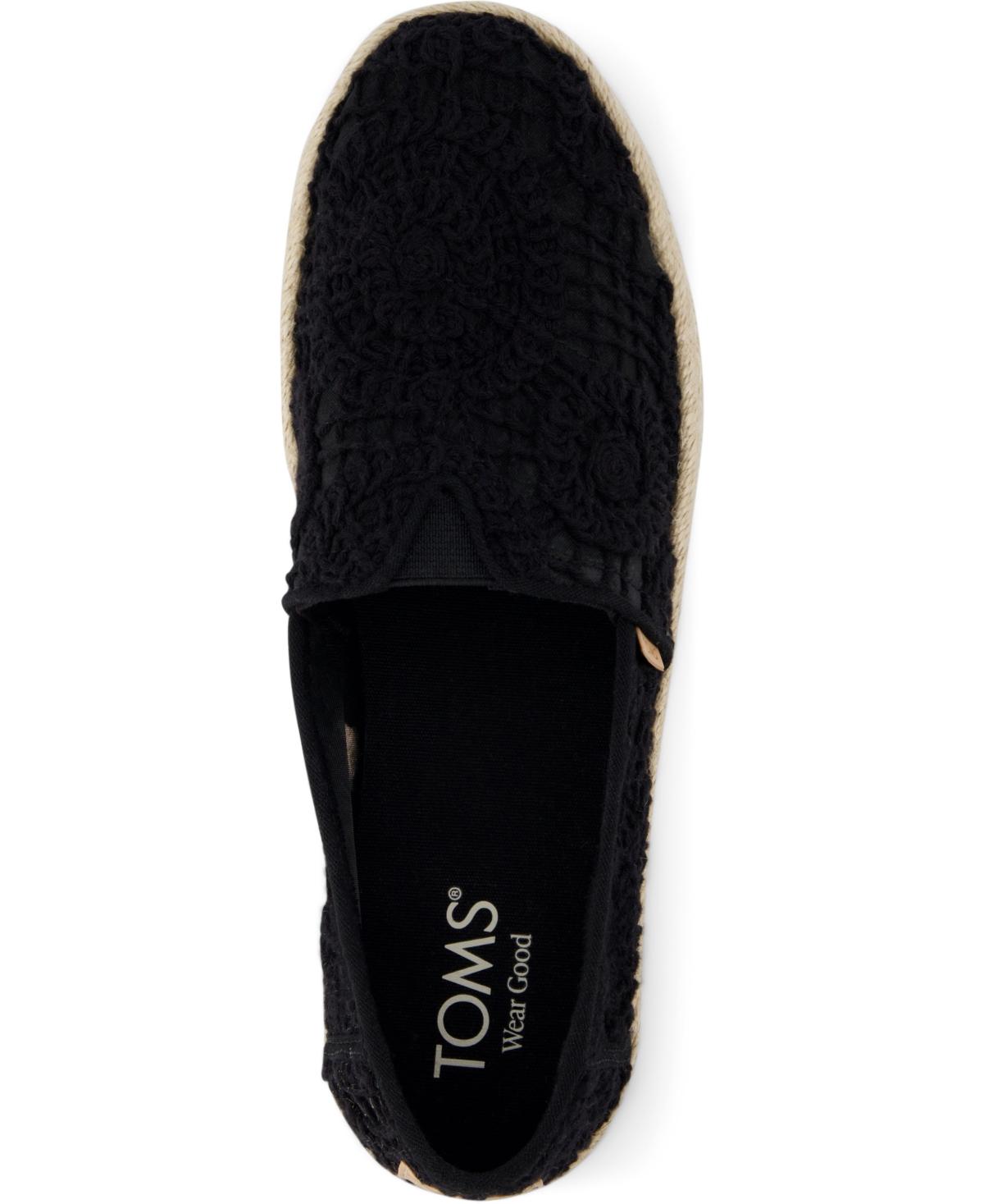 Toms Women's Alpargata Rope 2.0 Espadrille Slip On Flats In Black Crochet Lace