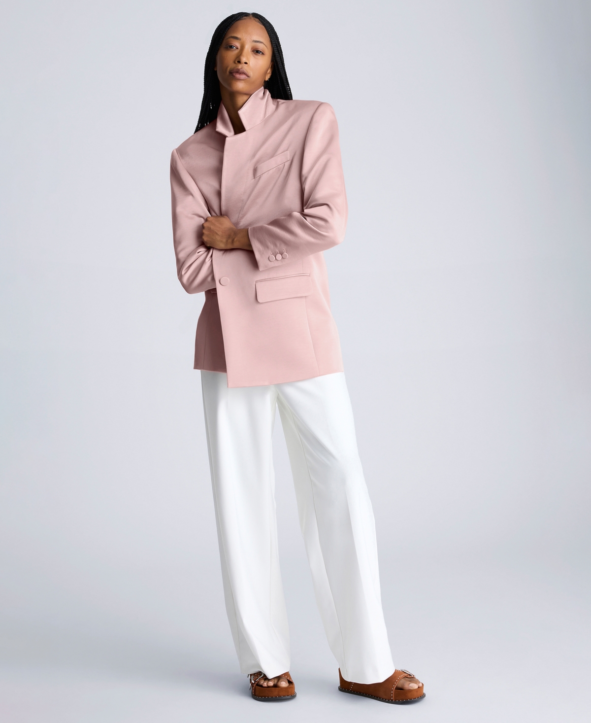Kenneth Cole Satin Twill One Button Notch Collar Jacket In Rose