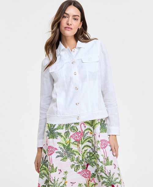 alfani Charter Club Women's 100% Linen Jacket Created for Macy's Women's Fashion Shoes & Accessories