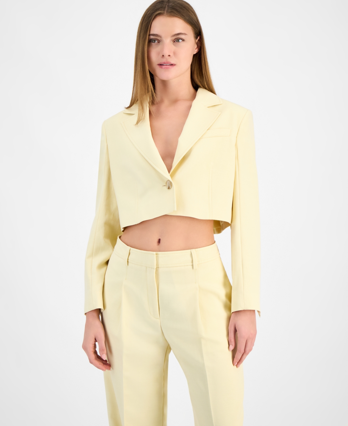 Women's Cropped One-Button Blazer - Juicy Yellow