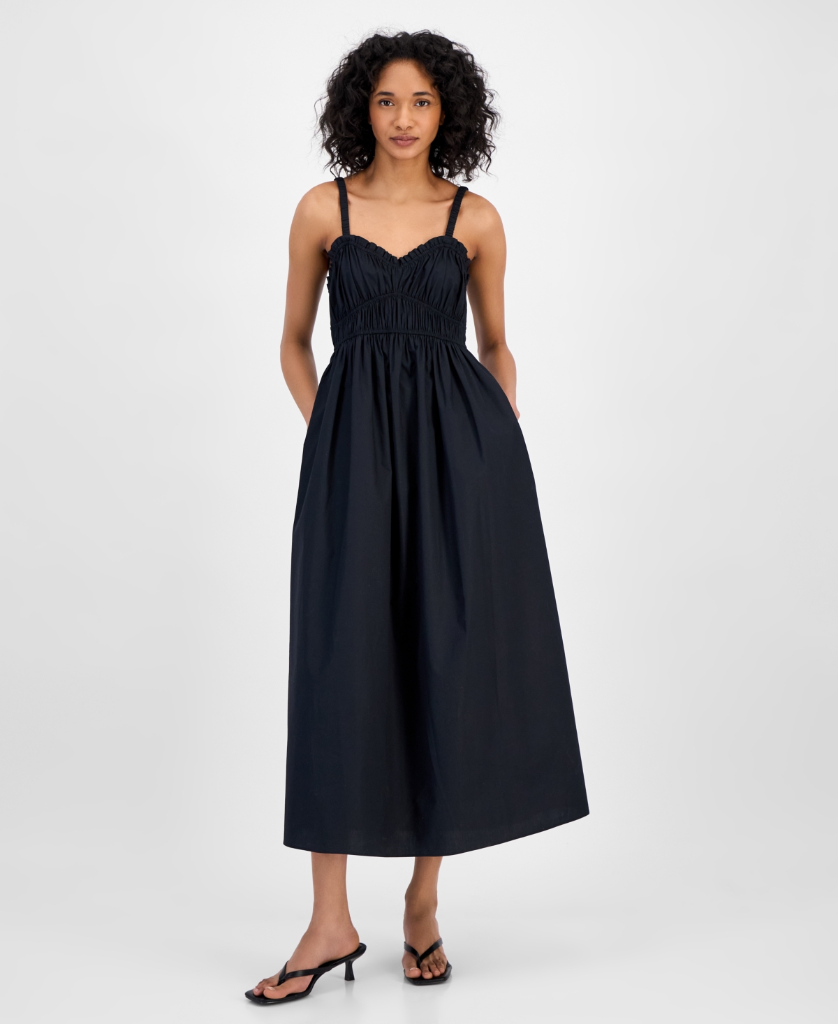 HUGO BOSS WOMEN'S SWEETHEART-NECK SLEEVELESS COTTON MIDI DRESS 