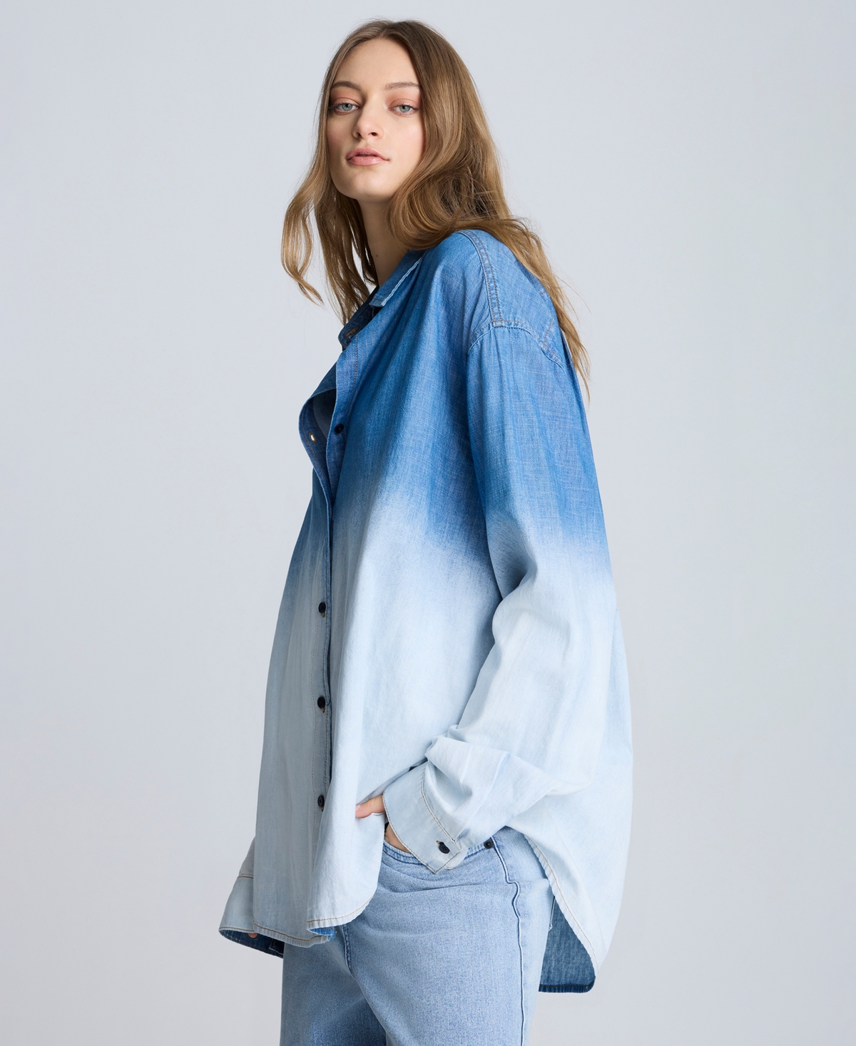 Kenneth Cole Gradient Dye Oversize Button-up Shirt In Gradient Kc Dark Wash