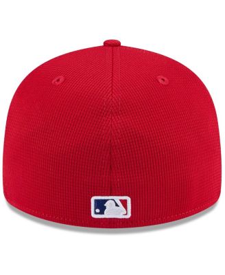 Мужская красная шапка New Era для весенних тренировок Philadelphia Phillies 2025 с низким профилем, 59-ДЮЙМОВАЯ приталенная шляпа