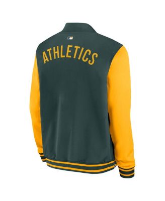 Мужская куртка-бомбер на молнии Dugout из зеленой/золотой коллекции Athletics Authentic Collection от Nike