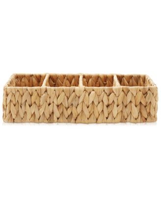 Set of 2 Water Hyacinth Storage Baskets with 4 Sections, Natural - Woven Bin Organizers for Bathroom, Laundry, Pantry, Office, Shelves