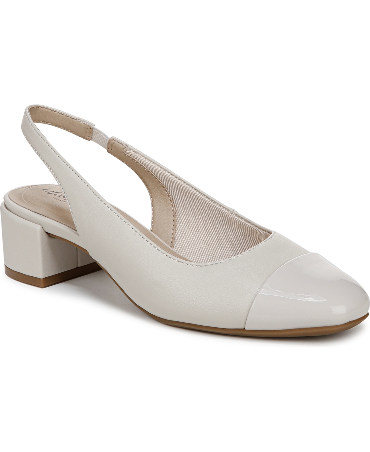 LIFESTRIDE WOMEN'S BECOMING ROUND CAP TOE BLOCK HEEL SLINGBACK PUMPS 