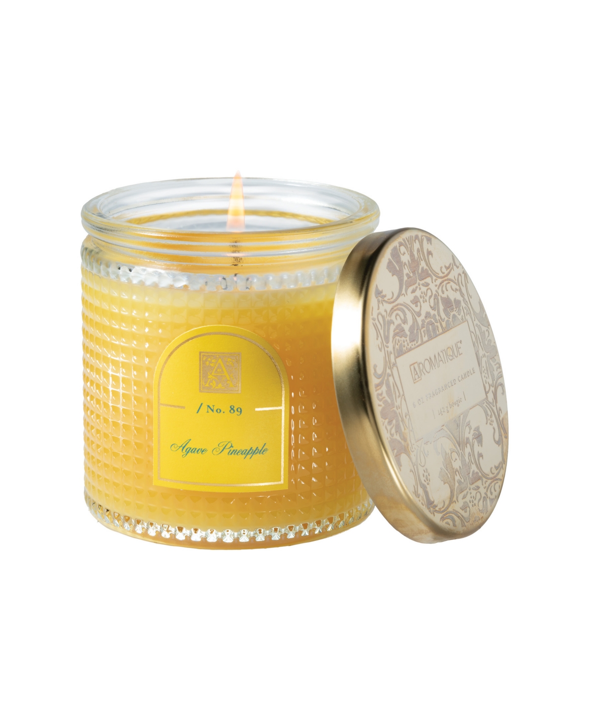 Agave Pineapple Textured Glass Candle with Lid, 6 oz. - Medium Yellow