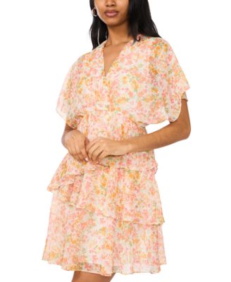 Женское многоярусное платье с V-образным вырезом и рукавами-дольменами с принтом MSK