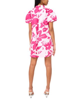 Женское платье-сорочка из набивного хлопка с воротником-стойкой и пышными рукавами от MSK