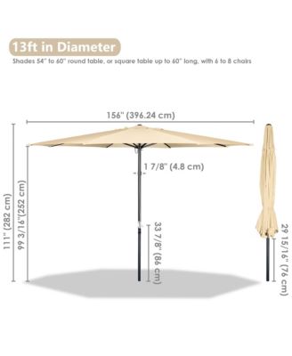 XL 13Ft Aluminum Patio Umbrella 8 Rib Heavy Duty Table Parasol Crank Outdoor Garden Deck Beach Furniture
