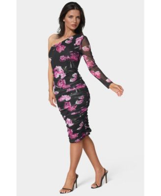 Женское платье миди с рюшами на одно плечо от Bebe