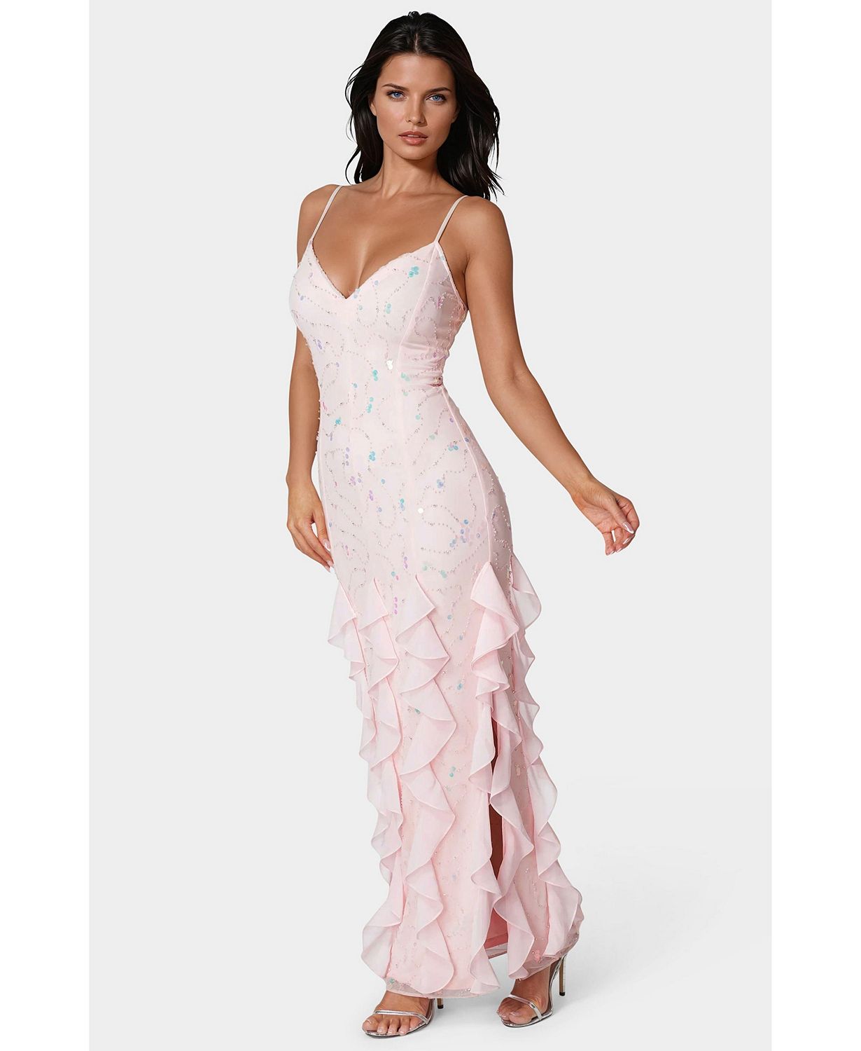Women's Cascade Beaded Mesh Gown
