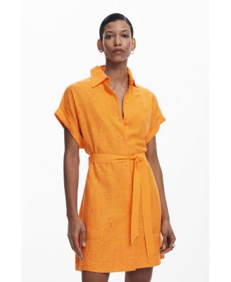 Women's Shirt dress with perforated hem