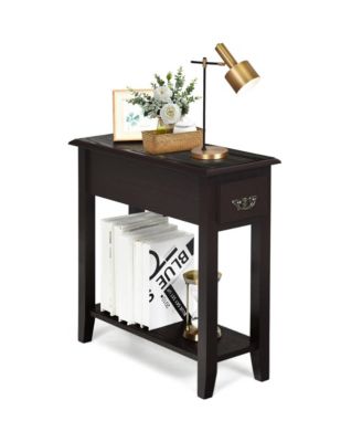 2-Tier Wood Drawer Shelf Narrow Bedside Sofa Side Table