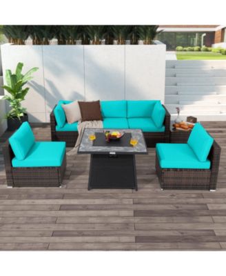 7 Pieces Patio Furniture Set with 35 Inches 50000 BTU Propane Gas Fire Pit Table and Waterproof Cover for Firpit