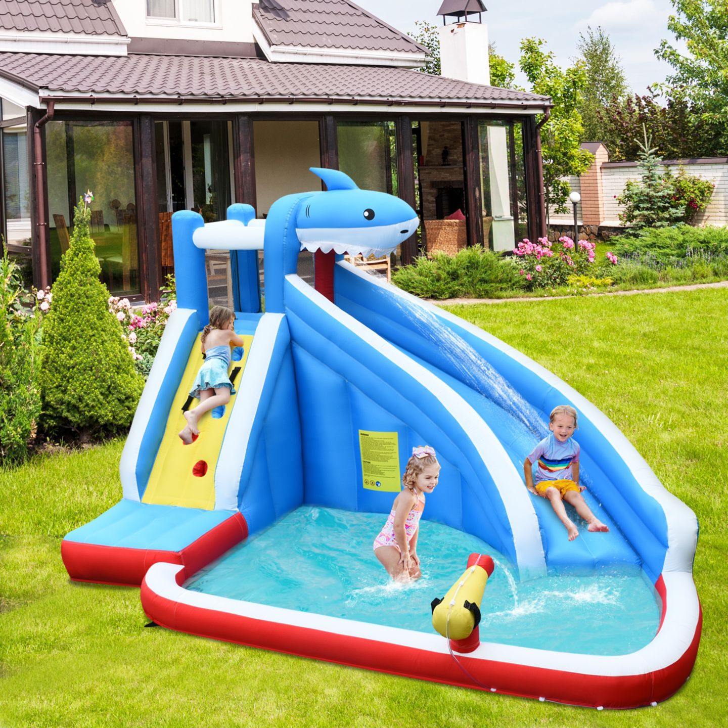 Детская игрушка Slickblue 4-in-1 Inflatable Water Slide Park with Long Slide, Oxford Cloth, Ages 4+, цвет: Синий — фото 2