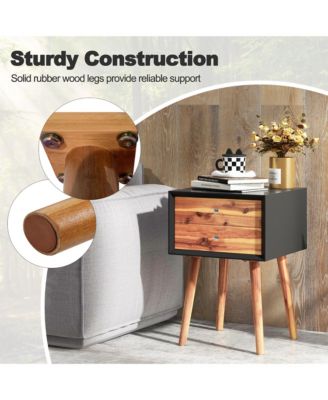 2-Piece Wooden Nightstand Set with 2 Storage Drawers – Mid-Century End Side Table for Living Room