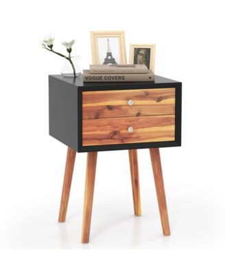 2-Piece Wooden Nightstand Set with 2 Storage Drawers – Mid-Century End Side Table for Living Room
