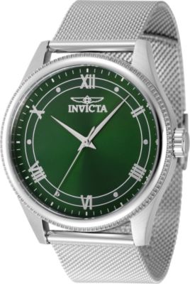 Мужские часы Invicta - Небесный кварц с зеленым циферблатом и серебристым сетчатым браслетом | 48482
