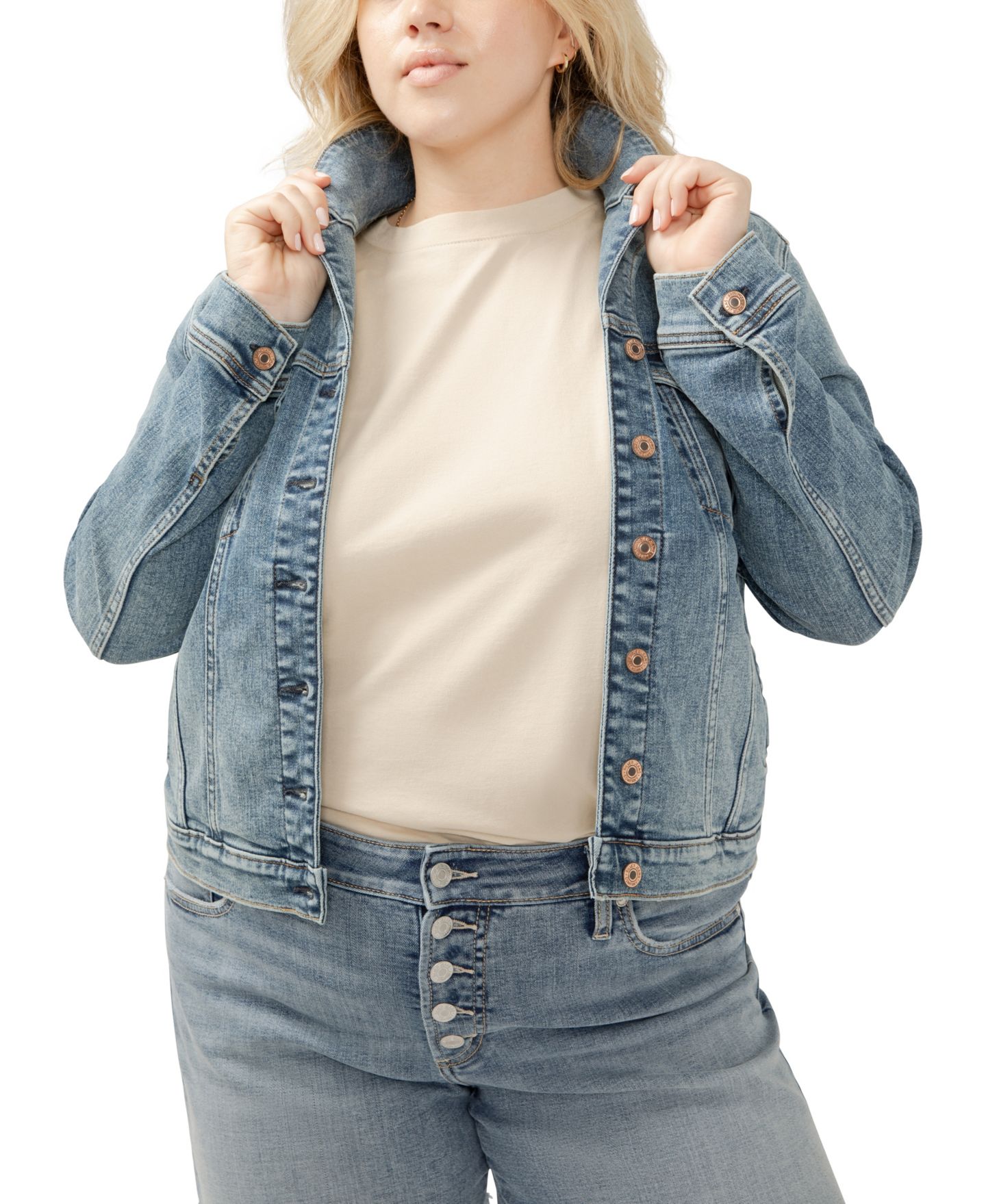 Женская куртка Silver Jeans Co. Plus Size Notched Crop Jean, цвет: Индиго — фото 2