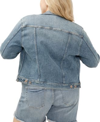 Plus Size Notched Crop Jean Jacket