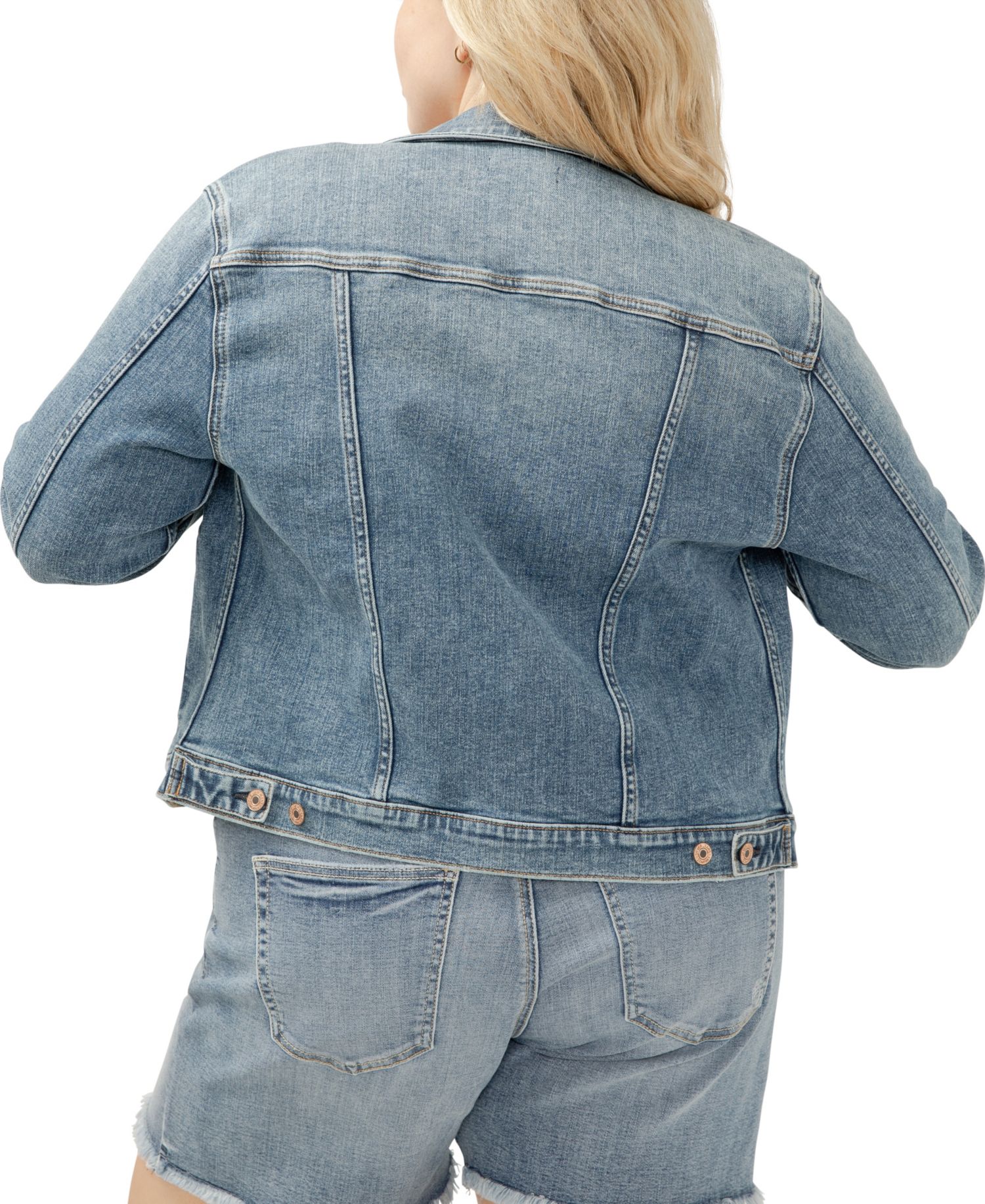 Plus Size Notched Crop Jean Jacket