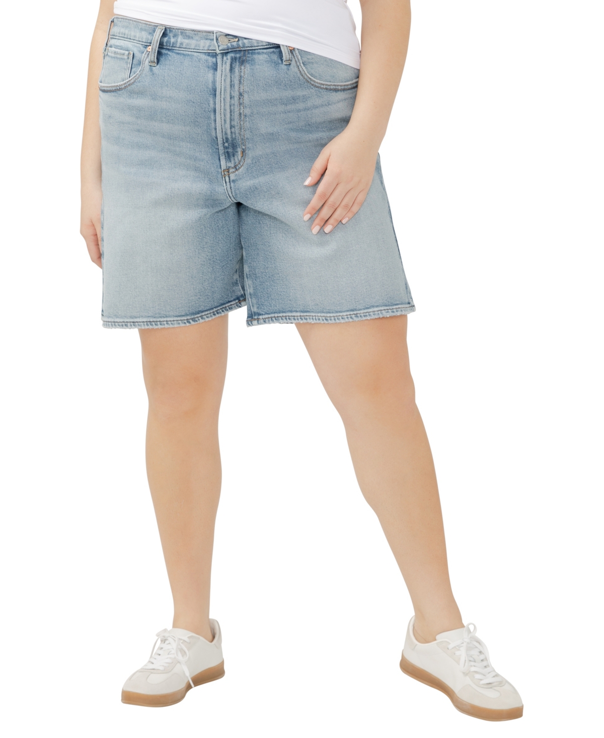 Shop Silver Jeans Co. Plus Size High Rise Vintage Long Shorts In Indigo