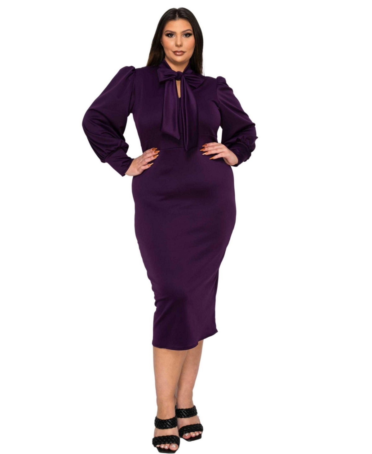 Plus Size Anastasia Tie Neck Dress - Dark eggplant