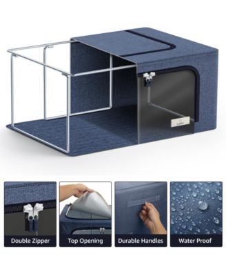 6 Pack Small Foldable Storage Box - Metal Frame, Oxford Fabric, Large Window & Handles - Organization for Bedroom, Linens & Clothes