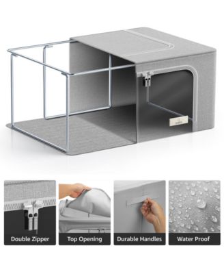 6 Pack Small Foldable Storage Box - Metal Frame, Oxford Fabric, Large Window & Handles - Organization for Bedroom, Linens & Clothes