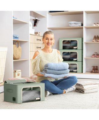6 Pack Small Foldable Storage Box - Metal Frame, Oxford Fabric, Large Window & Handles - Organization for Bedroom, Linens & Clothes